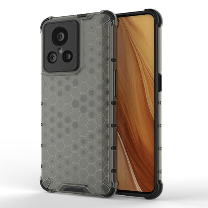 Dark gray honeycomb protective phone case with TPU bumper edges and camera cutout