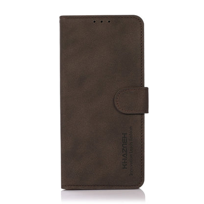 Brown matte leather wallet-style flip phone case with side button and card slots