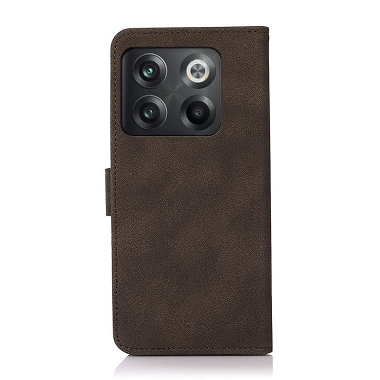 Brown matte leather flip phone case with camera cutout and side strap