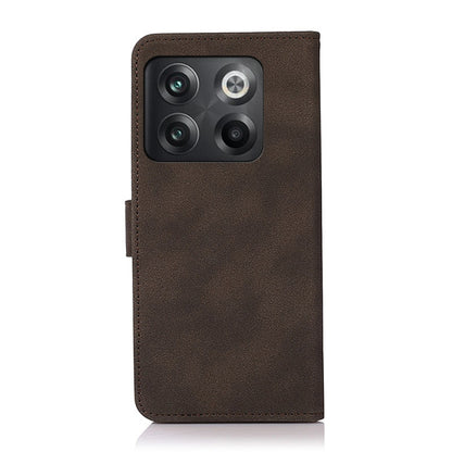 Brown matte leather flip phone case with camera cutout and side strap