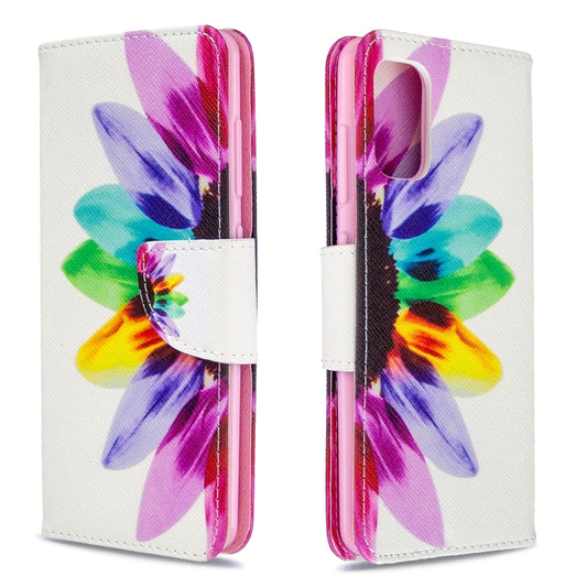 Leather phone case with colorful flower drawing flip cover, card slot, pink border