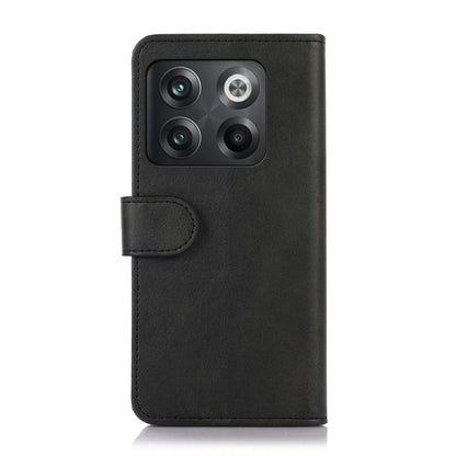 Cow-texture leather phone wallet case, black, with camera cutout and flip strap