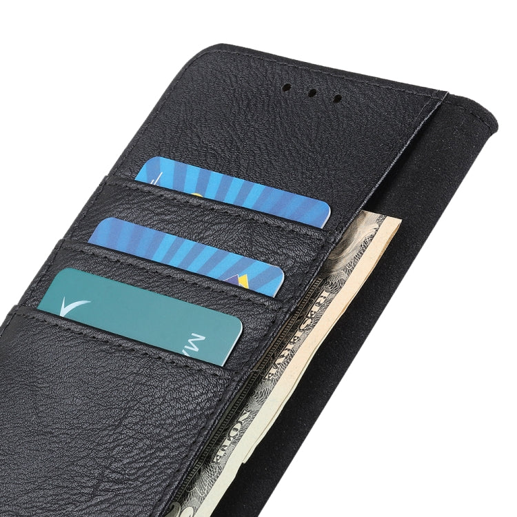 Black cowhide-texture leather case interior with card holder slots