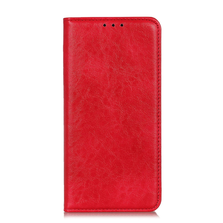 Red vertical leather phone case with crazy horse texture and camera cutout