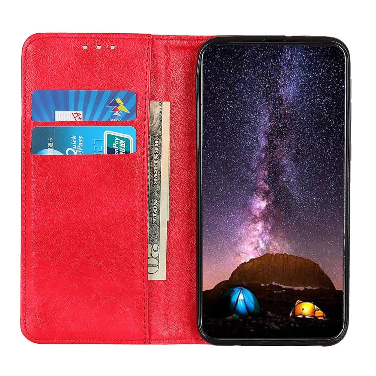 Red flip phone case wallet style with card slot and front camera protection