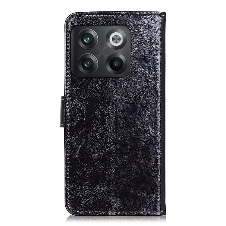 Black crazy-horse texture leather phone case with camera cutout, back view