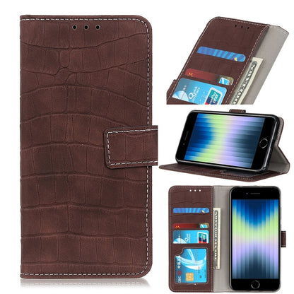 Brown crocodile-texture flip leather phone case with card slots and stand holder
