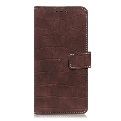 Brown crocodile-texture flip leather phone wallet case with front pocket