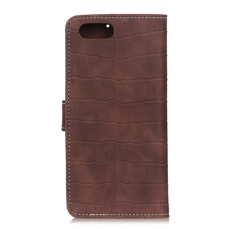 Brown crocodile-texture flip leather phone case with top camera cutout