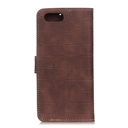 Brown crocodile-texture flip leather phone case with top camera cutout