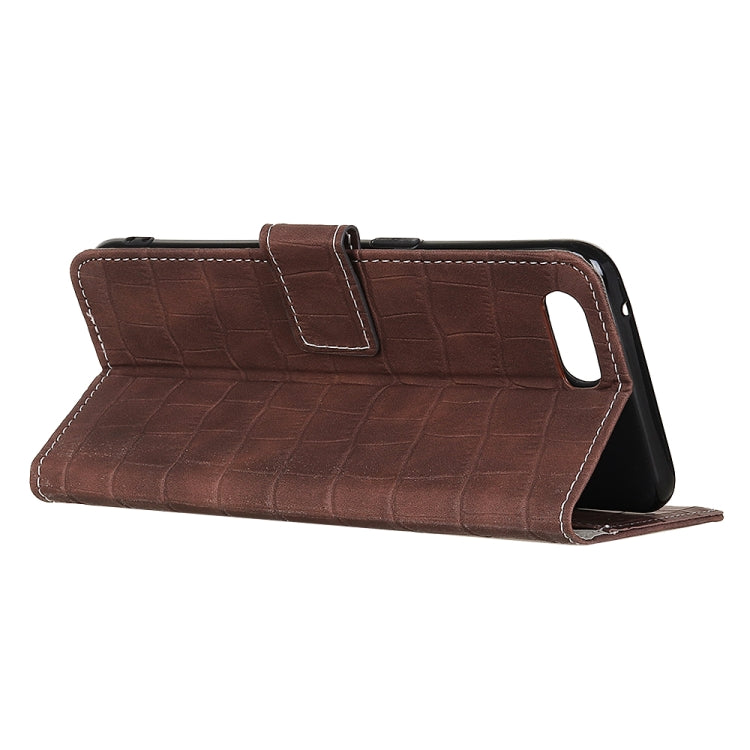 Brown crocodile-texture flip leather case with horizontal stand and side grip