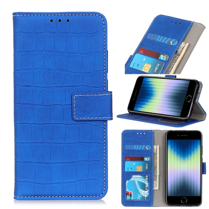 Blue crocodile-texture leather flip phone wallet case with card slots and holder
