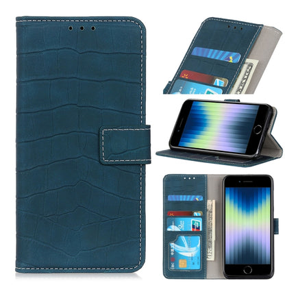 Blue crocodile-texture flip leather phone case with card slots and stand holder