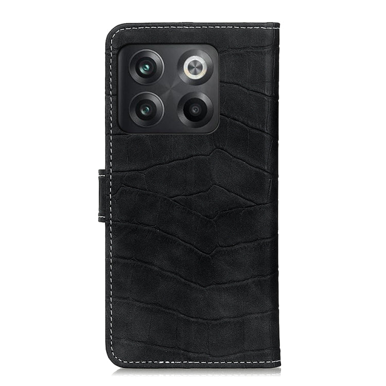 Magnetic flip leather phone case, black crocodile texture, back view with camera cutouts