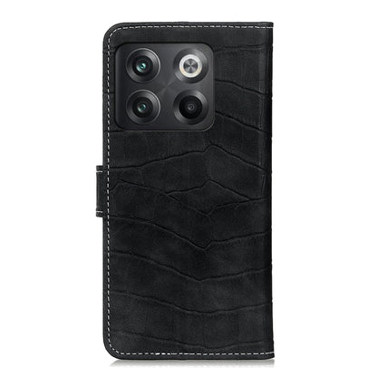 Magnetic flip leather phone case, black crocodile texture, back view with camera cutouts