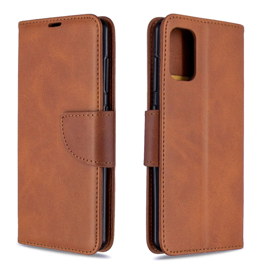 Brown flip wallet phone case with card slots and secure side holder