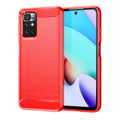 Brushed texture carbon fiber TPU phone case, red, for Xiaomi Redmi 10/10 Prime