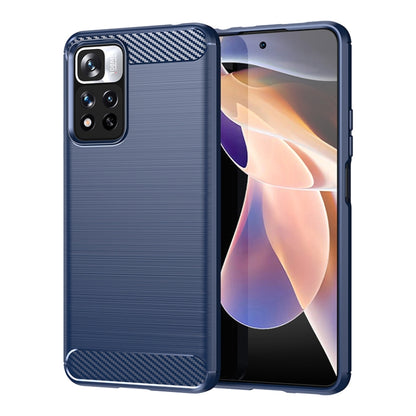 Brushed texture TPU phone case, navy blue carbon-fiber style trim