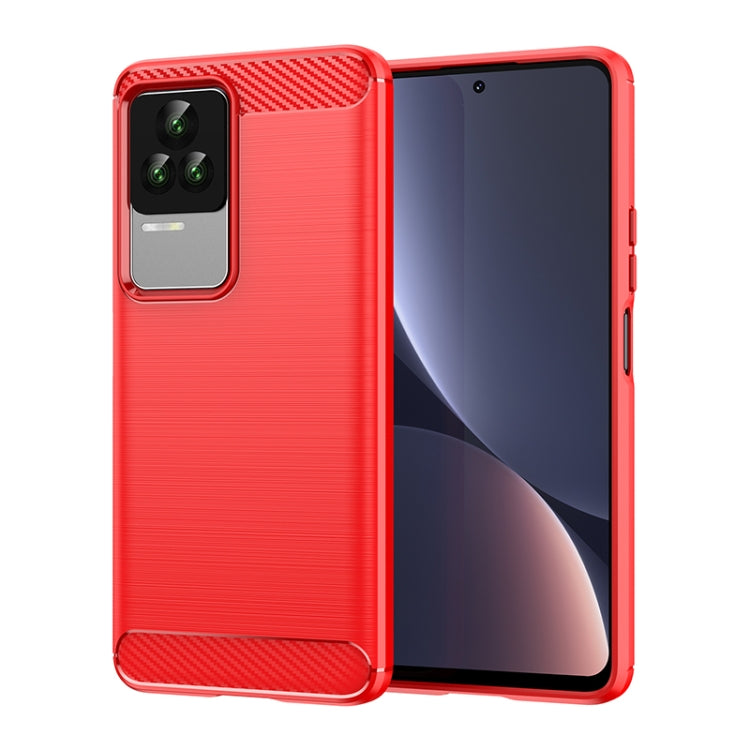 Brushed texture TPU phone case for Xiaomi Redmi K40S, red with camera cutout and carbon-fiber accents