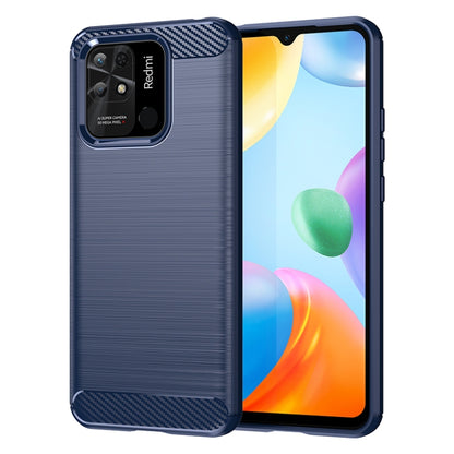 Brushed texture carbon fiber TPU phone case, navy blue with carbon-fiber corner accents