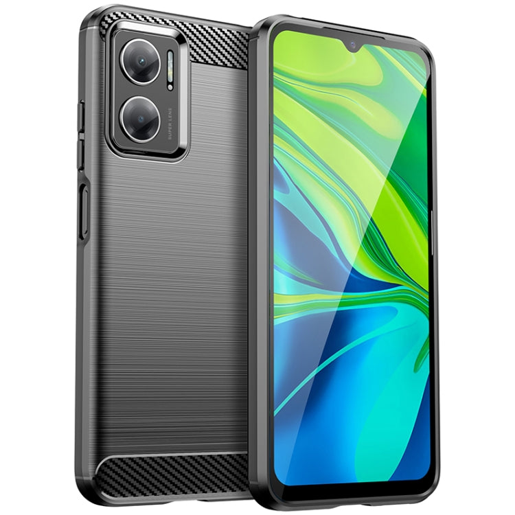 Black brushed texture TPU phone case with carbon fiber accents