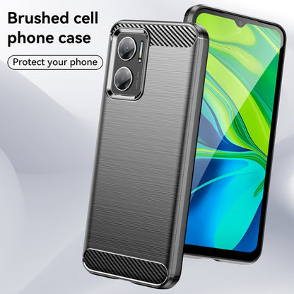 Brushed texture TPU phone case in dark grey with carbon-fiber trim and dual camera cutouts