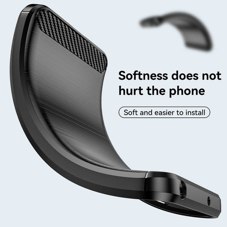 Curved-edge dark grey TPU phone case with carbon-fiber pattern on the corner