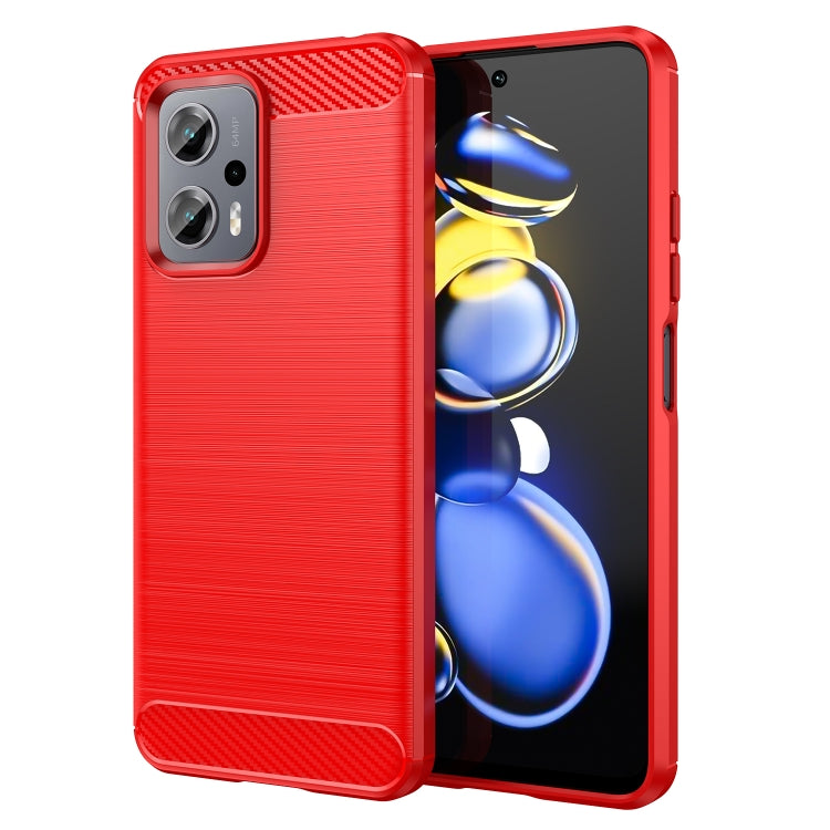 Red brushed carbon-fiber TPU phone case, raised edges and side button cutouts