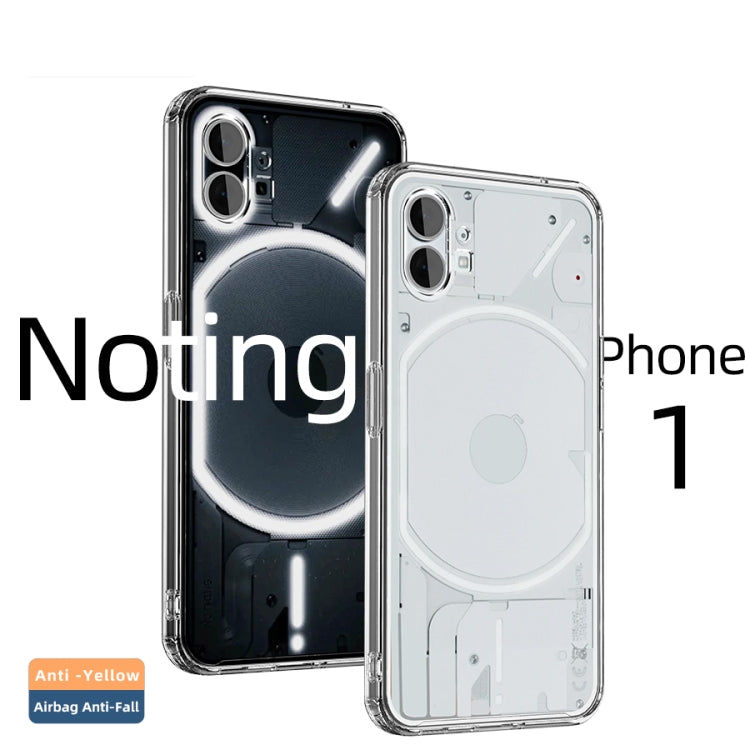 Transparent ice-crystal phone case set showing front and back cutouts for Phone 1