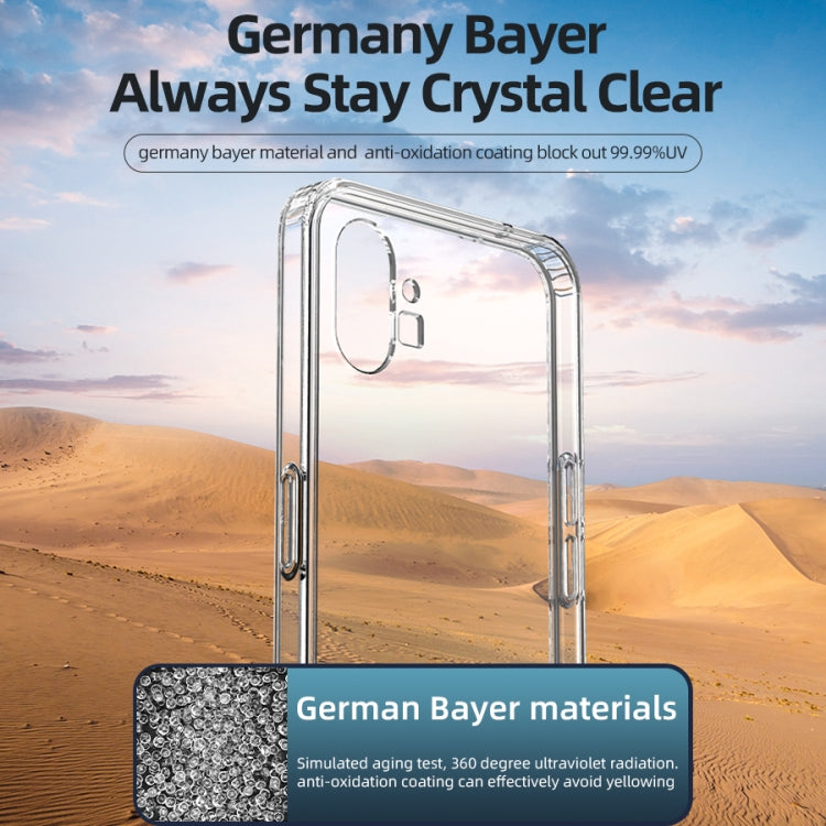 Crystal-clear phone case with raised camera area and rugged transparent bumper