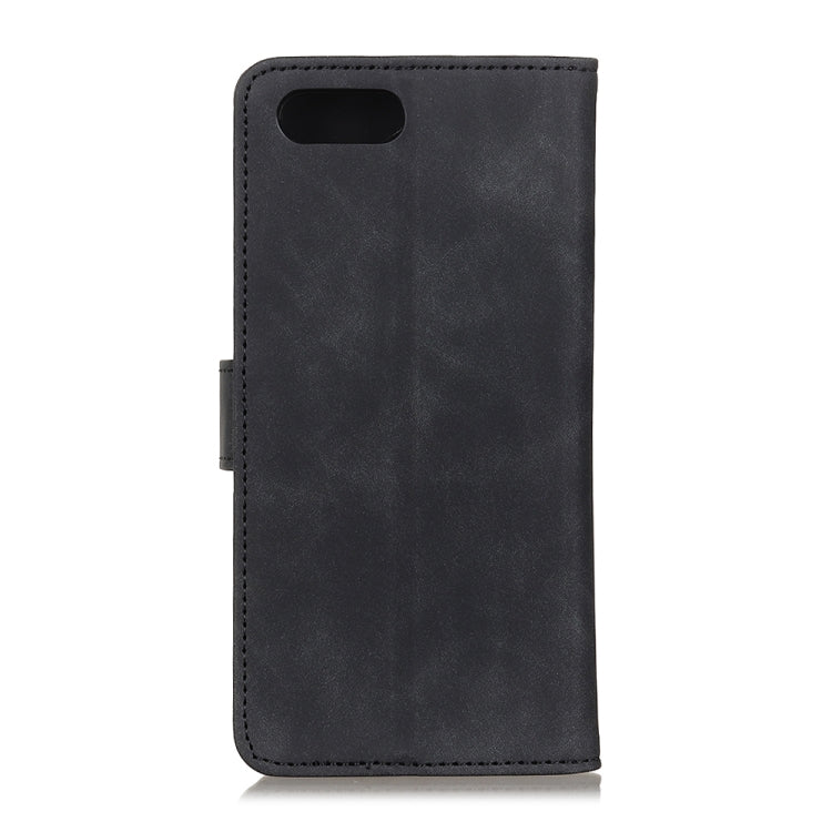 Black leather-style phone case with top speaker cutout and stitched edges