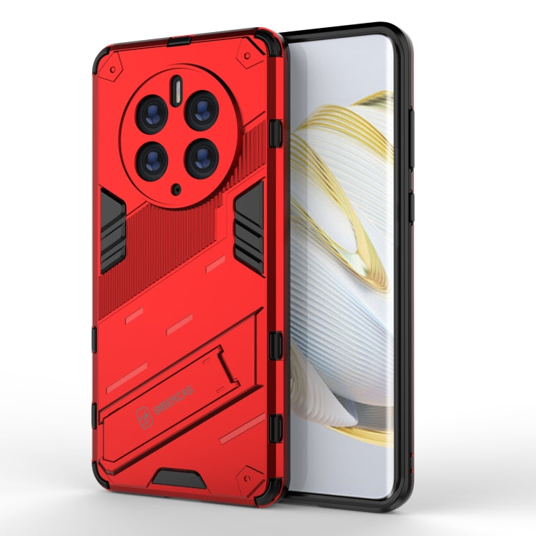 2-in-1 rugged phone case in red with protective corners and invisible holder