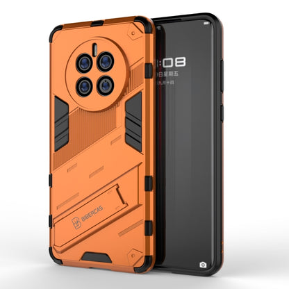 2-in-1 rugged orange phone case with invisible holder, phone screen covered