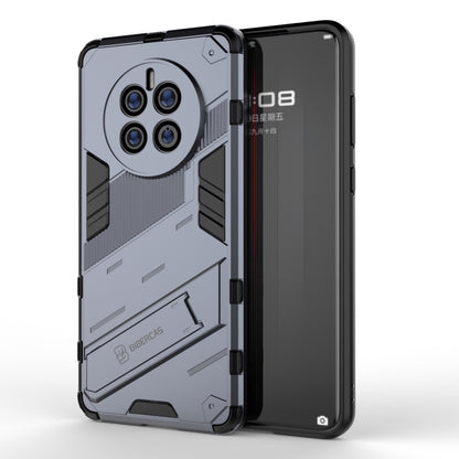 Grey rugged shockproof phone case with black accents and raised camera protection
