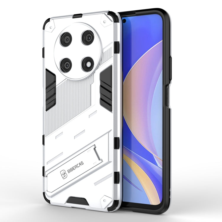 White rugged shockproof phone case shown with phone front and raised camera protection