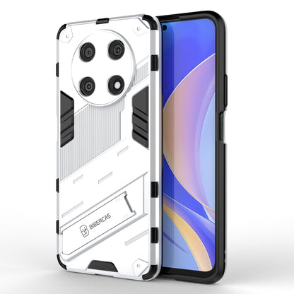 White rugged shockproof phone case shown with phone front and raised camera protection
