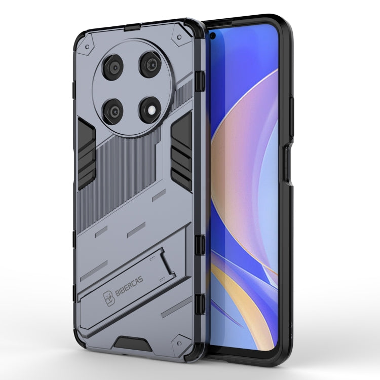 Rugged light gray phone case with shockproof bumper and invisible holder