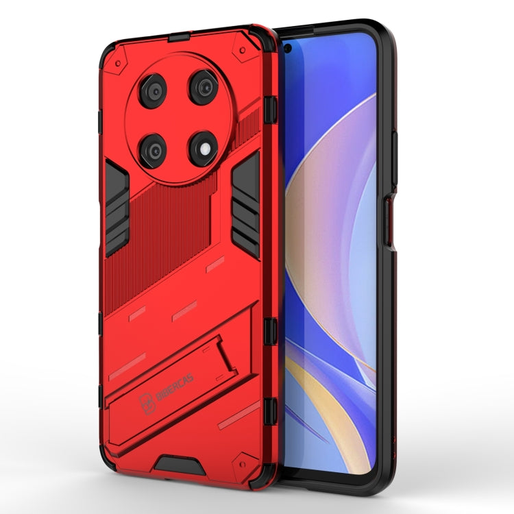 Rugged red phone case with shockproof bumper and invisible holder