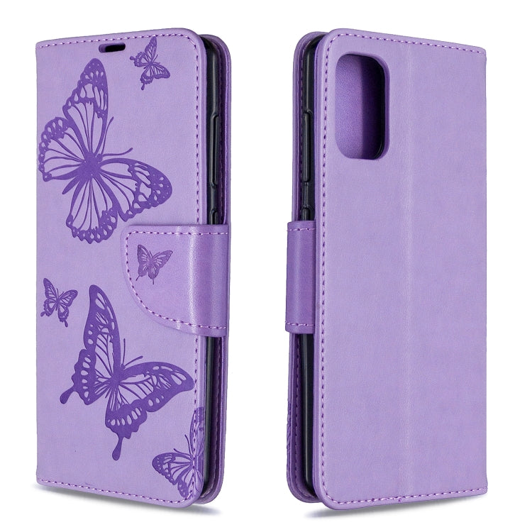 Purple butterfly embossed leather flip phone wallet case with card slot and holder