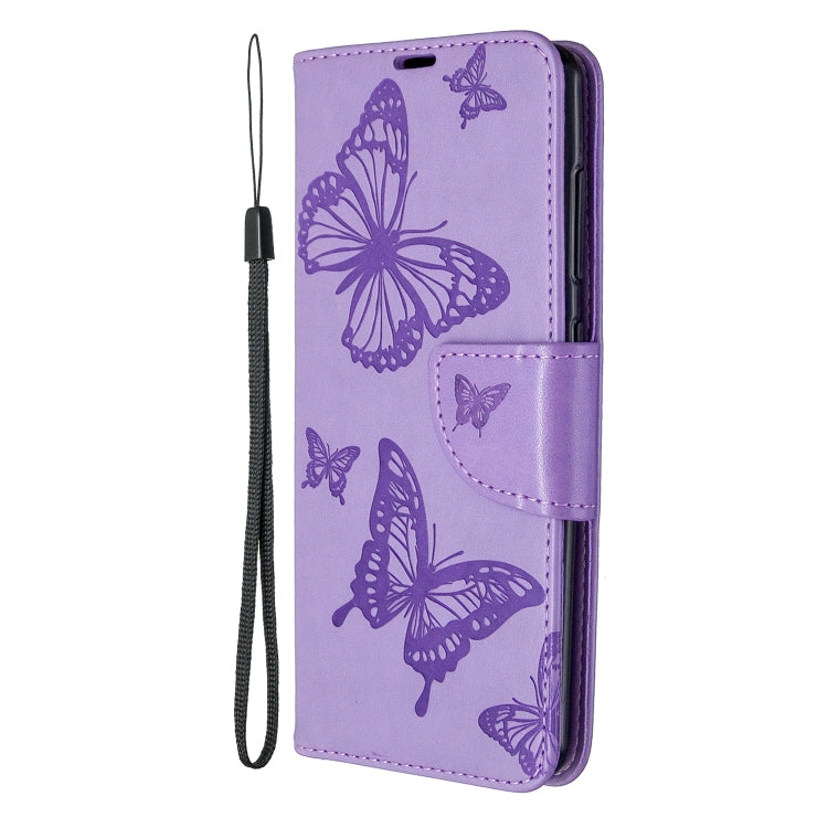 Purple butterfly leather folio case with hanging wrist strap and flip cover