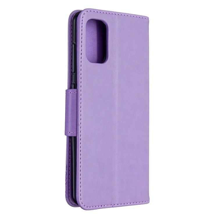 Purple plain leather flip phone case with cutout for camera and speaker