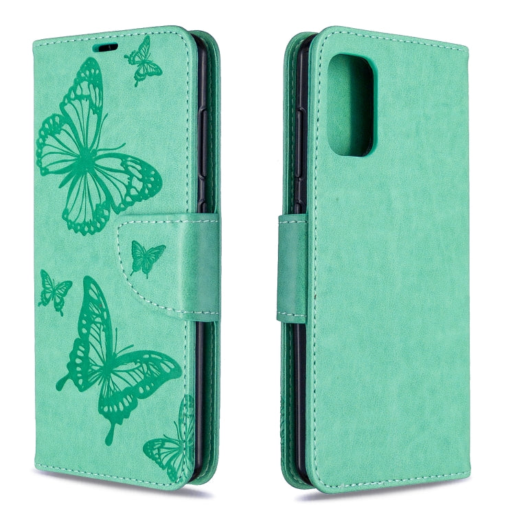 Green butterfly embossed leather flip phone wallet case with card holder
