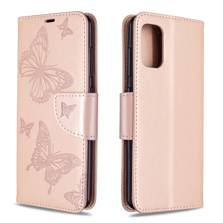 Rose gold butterfly embossed leather flip phone wallet case with card pocket