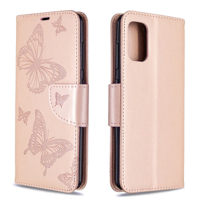 Rose gold butterfly embossed leather flip phone wallet case with card pocket