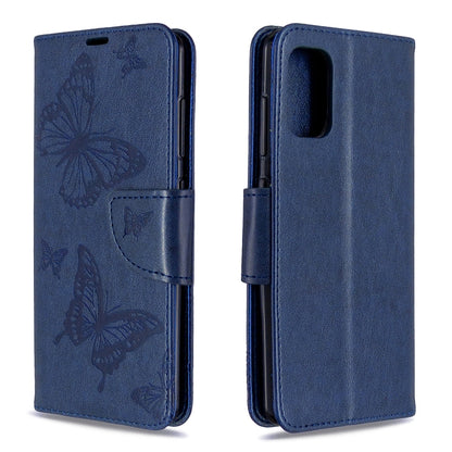Embossed butterfly folio leather phone case with card slot, dark blue