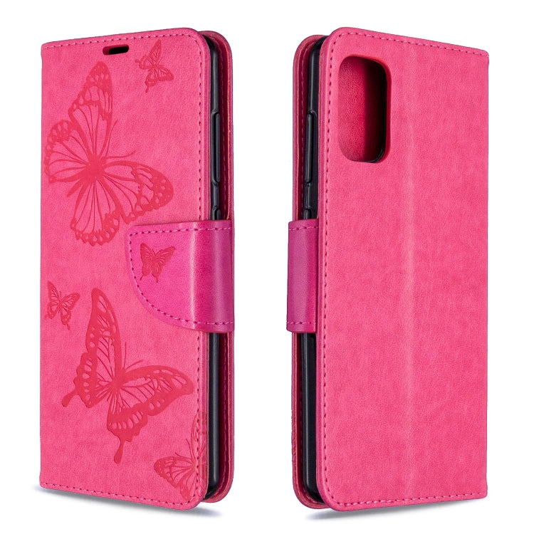 Embossed butterfly folio leather phone case with card slot, hot pink