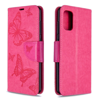 Embossed butterfly folio leather phone case with card slot, hot pink