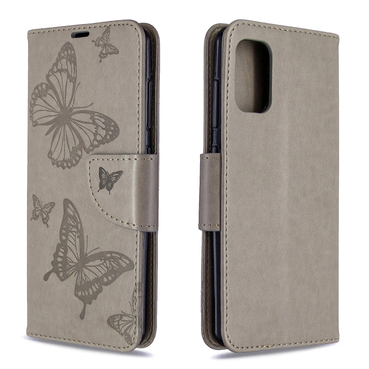 Embossed butterfly folio leather phone case with card slot, taupe gray