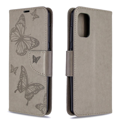 Embossed butterfly folio leather phone case with card slot, taupe gray