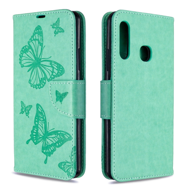 Green butterfly leather folio flip phone case with front flap and back cutouts